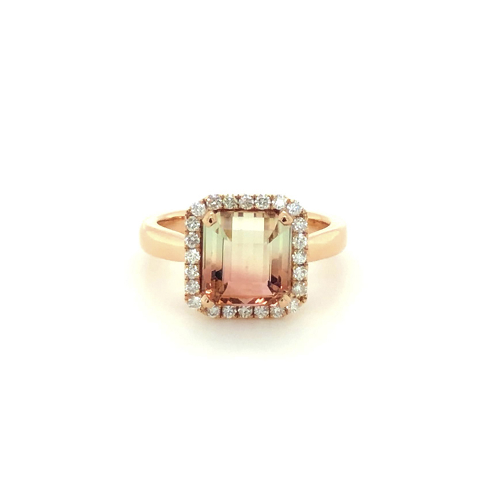 Nhẫn Vàng hồng 18k đính đá Bi-color Tourmaline