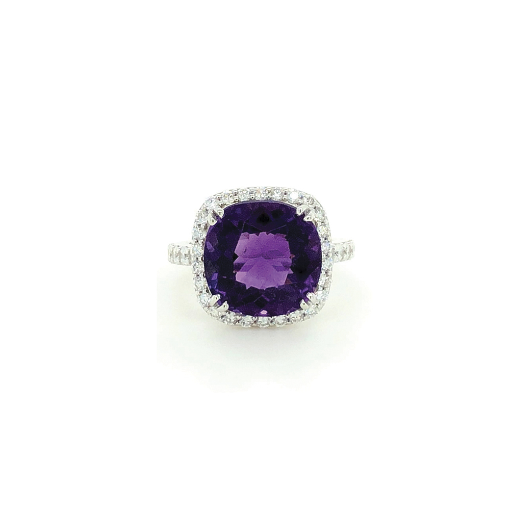 Nhẫn Vàng trắng 14K đính đá Amethyst