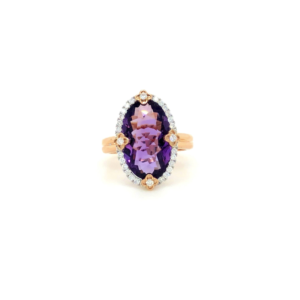 Nhẫn Vàng hồng 14k đính đá Amethyst