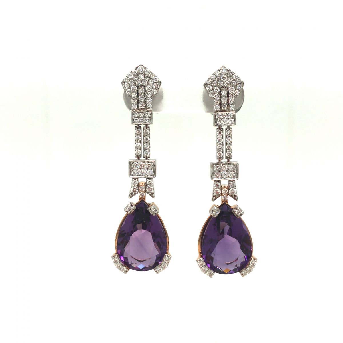 Bông tai Vàng hồng 14k đính đá Amethyst