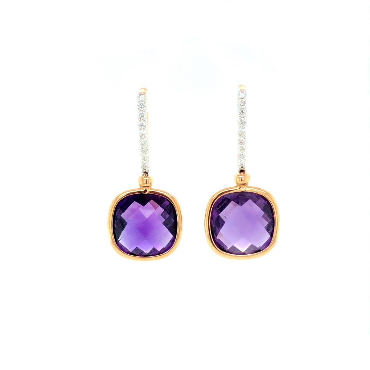 Bông tai Vàng hồng 14k đính đá Amethyst